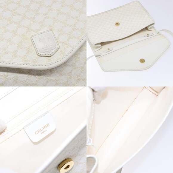 CELINE Macadam Canvas Shoulder Bag Pvc Leather White Gold - Picture 11 of 12